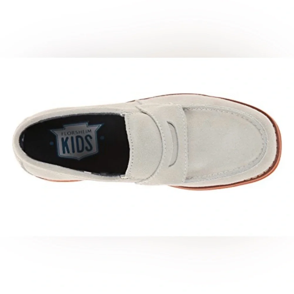Florsheim Kids Rodeo Jr White Suede Penny Loafers Size 4M Grandmillennial New
